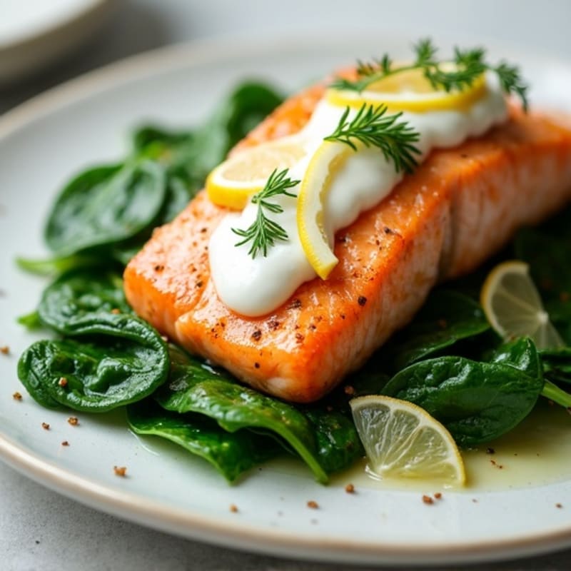 Creamy Lemon Dill Salmon with Wilted Spinach