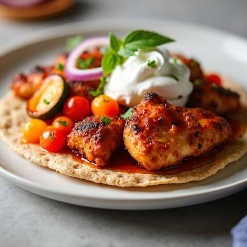 Crispy BBQ Ranch Chicken Flatbread with Roasted Vegetables
