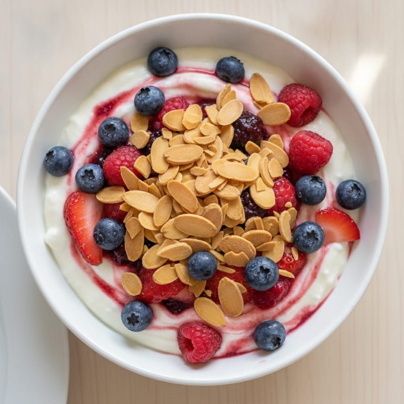 Greek Yogurt Protein Parfait with Mixed Berries and Almonds