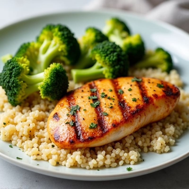 Grilled Chicken Breast with Quinoa and Roasted Broccoli