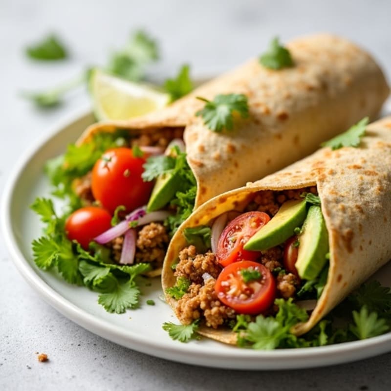 Crispy Lean Ground Turkey Wraps with Fresh Pico and Creamy Avocado Sauce