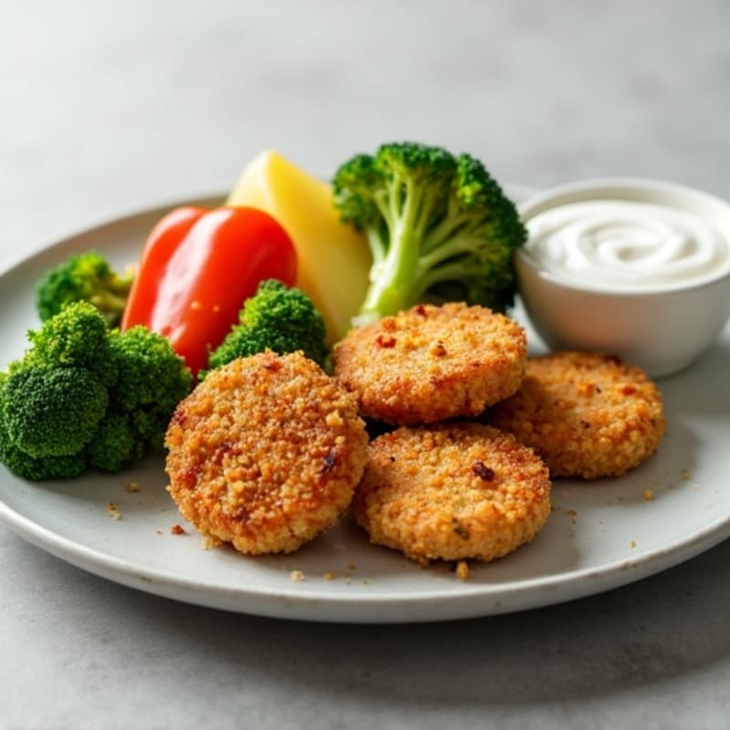 Crispy Air-Fried Chicken Bites with Roasted Broccoli and Bell Peppers