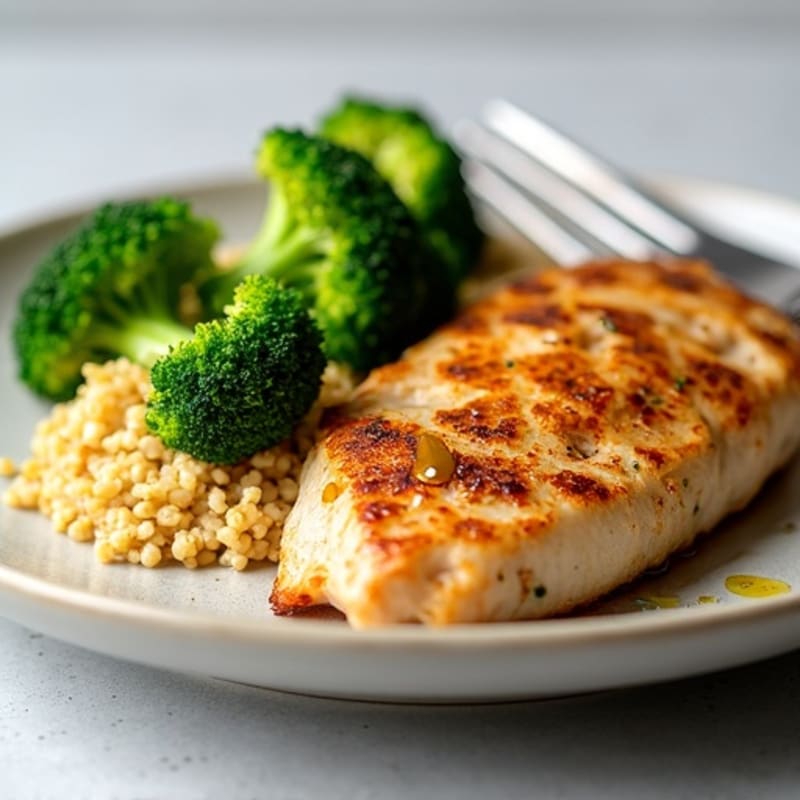 Grilled Chicken Breast with Quinoa and Roasted Broccoli