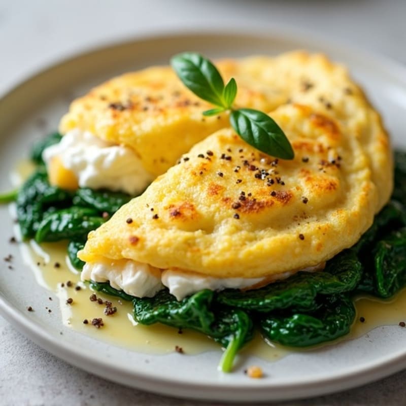 Egg White Omelette with Cottage Cheese and Sautéed Spinach