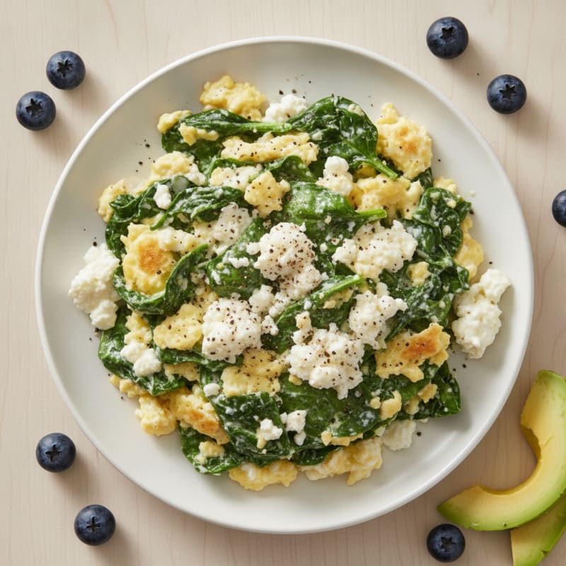 Egg White and Spinach Scramble with Cottage Cheese
