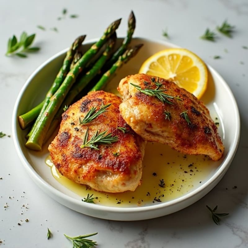 Crispy Lemon Herb Roasted Chicken Thighs with Roasted Asparagus