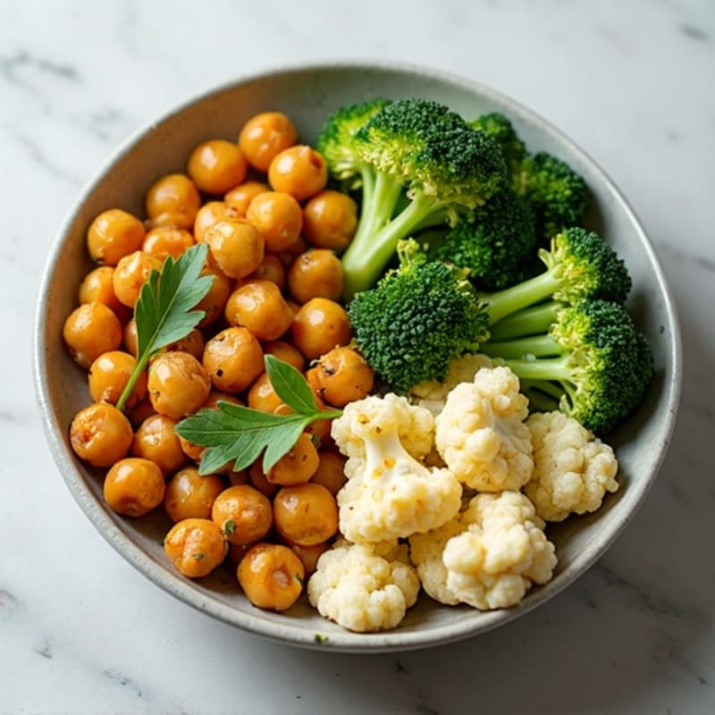 Herb-Roasted Chickpea and Vegetable Bowl with Lemon Tahini Drizzle