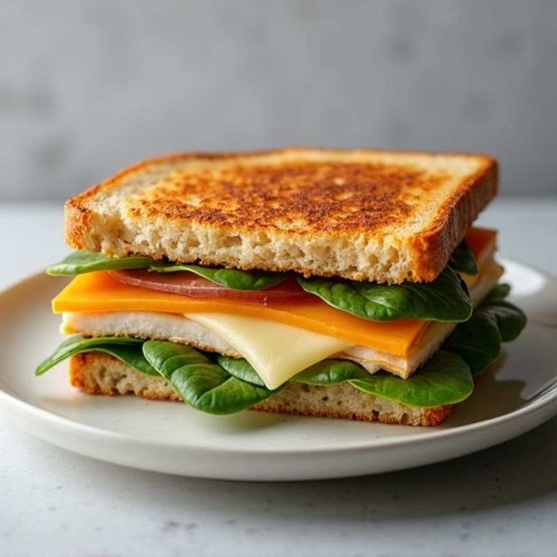 Crispy Whole Wheat Grilled Cheese with Lean Turkey and Fresh Spinach