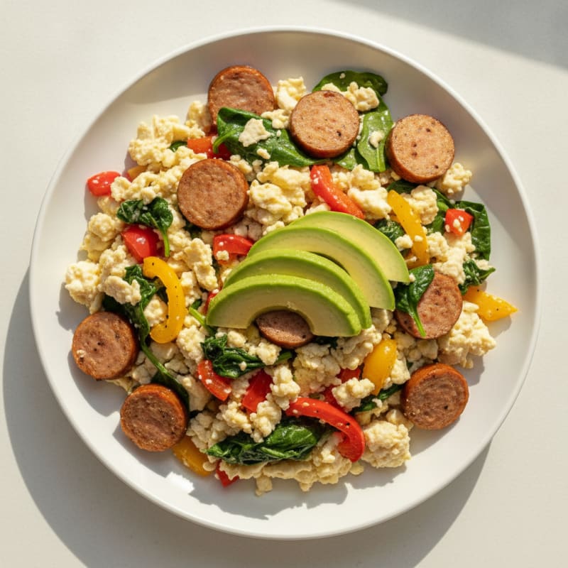 Egg White Vegetable Scramble with Turkey Sausage
