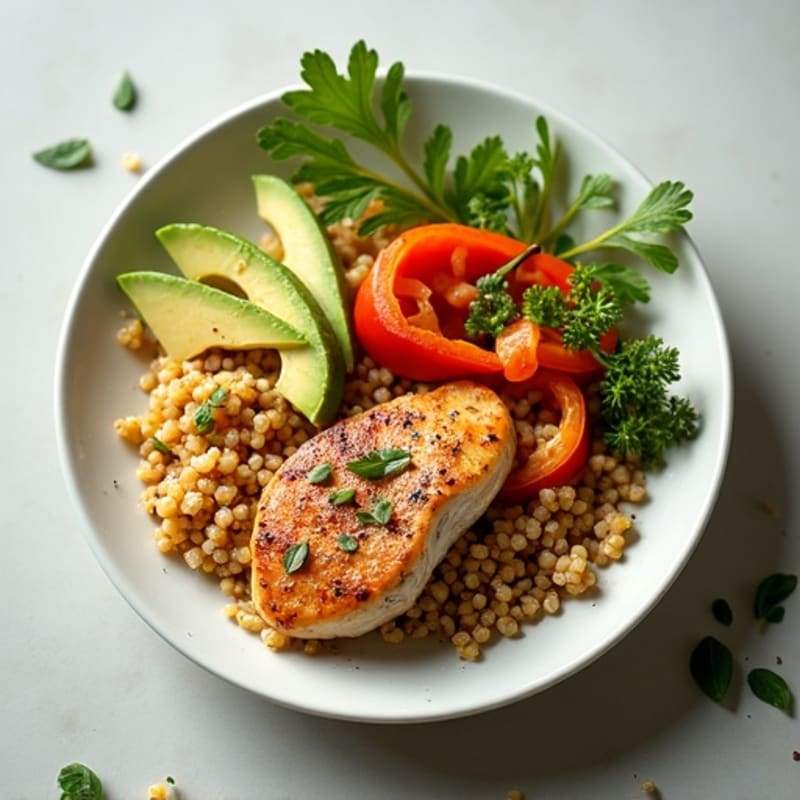 Herb-Roasted Chicken Breast with Quinoa, Bell Peppers, and Avocado