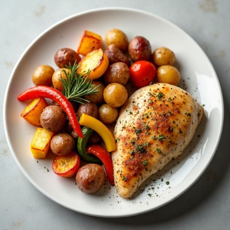 Crispy Herb-Roasted Potatoes with Chicken and Roasted Vegetables