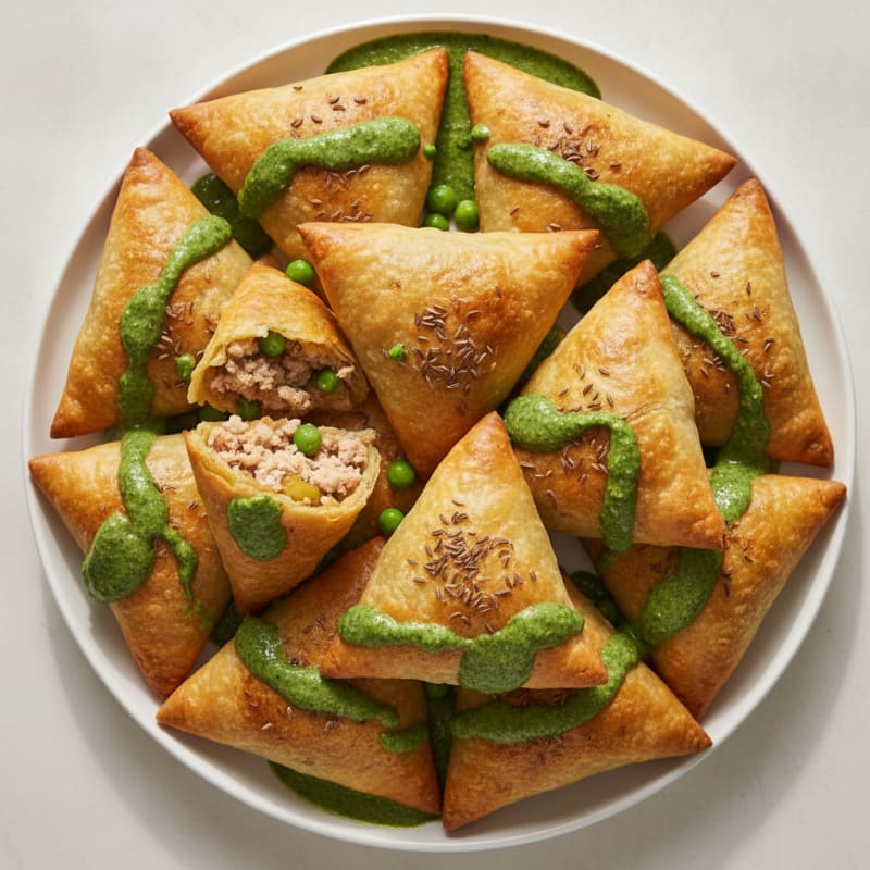Spiced Potato and Pea Samosas with Chutney