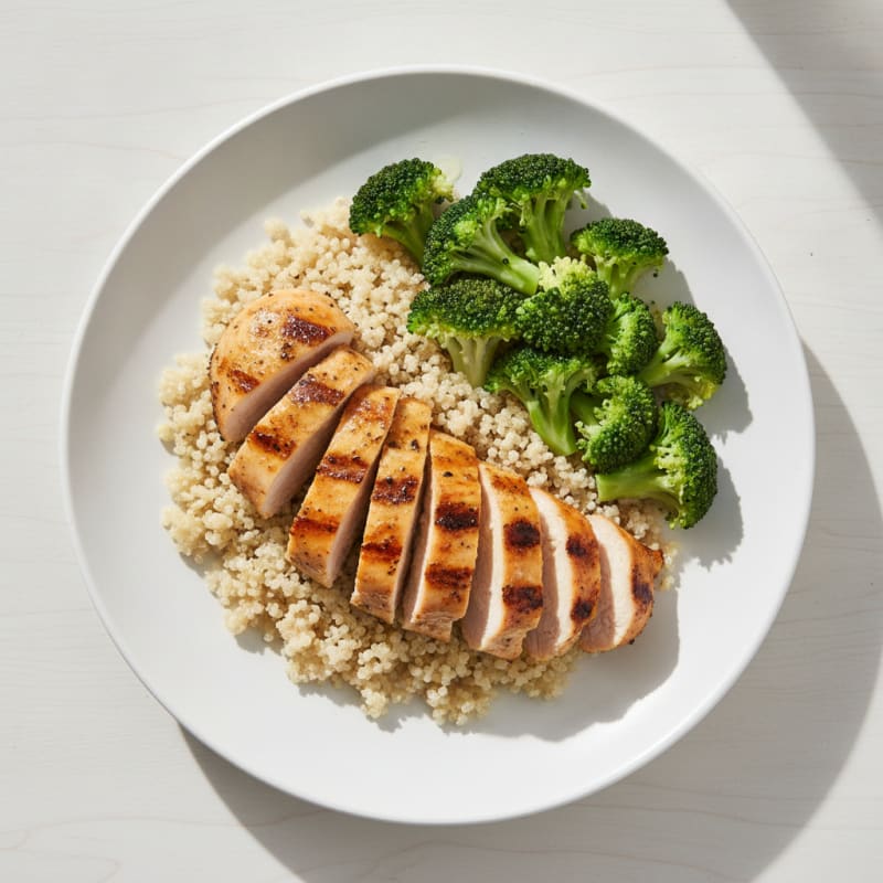 Grilled Chicken Breast with Quinoa and Steamed Broccoli