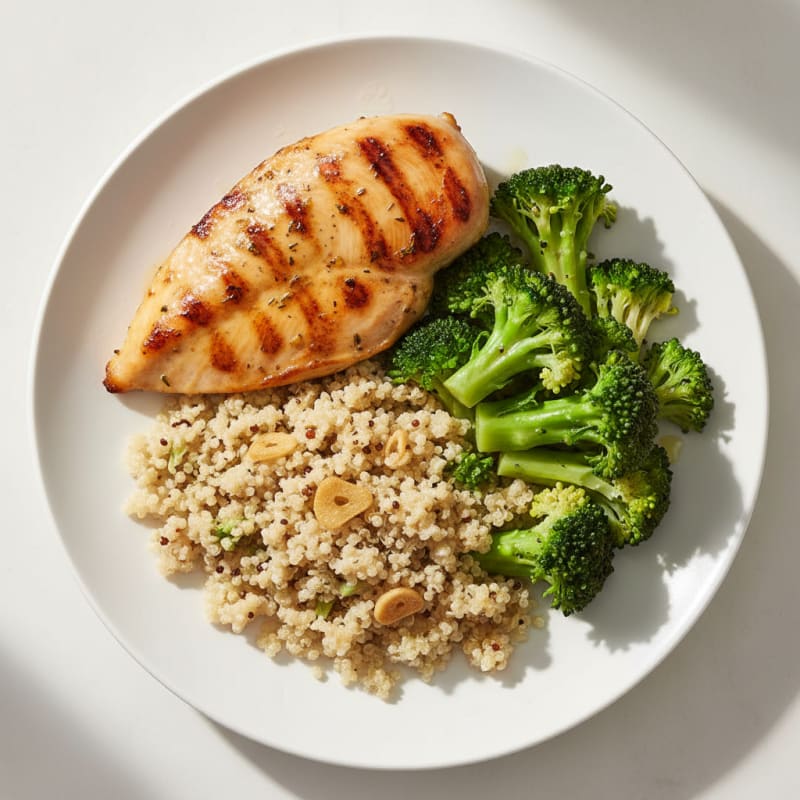 Grilled Chicken Breast with Quinoa and Steamed Broccoli