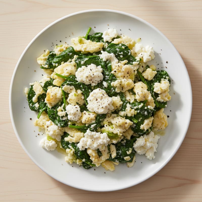 Egg White Spinach Scramble with Cottage Cheese