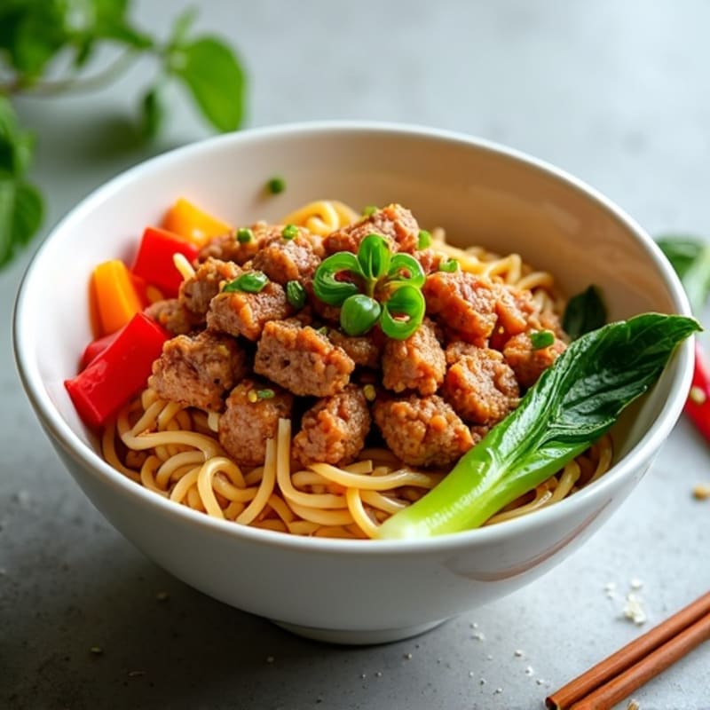Spicy Ginger-Garlic Ground Pork Noodle Bowl