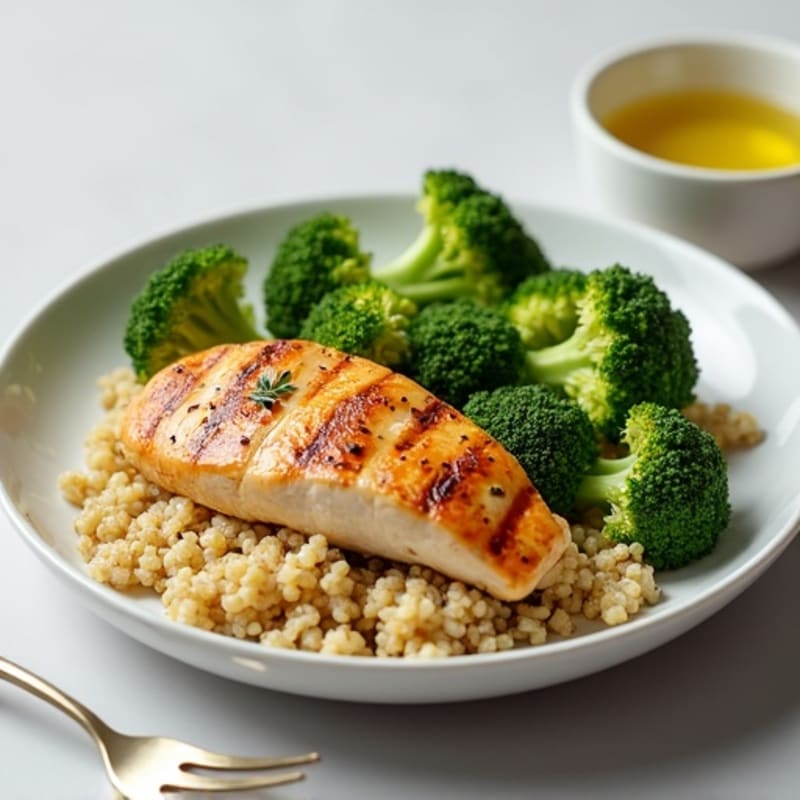 Grilled Chicken Breast with Roasted Broccoli and Quinoa