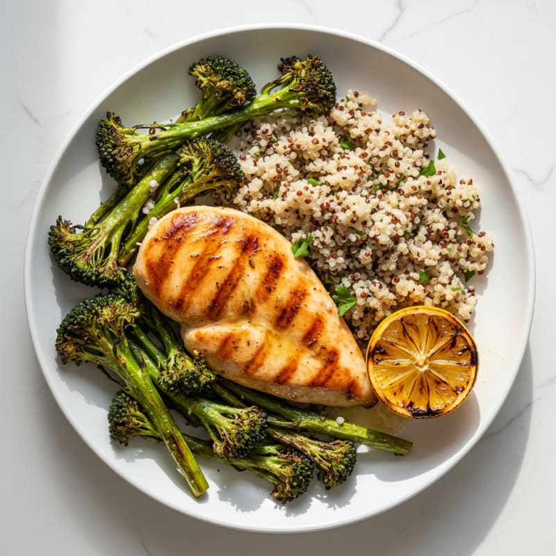 Grilled Chicken Breast with Quinoa and Roasted Broccoli