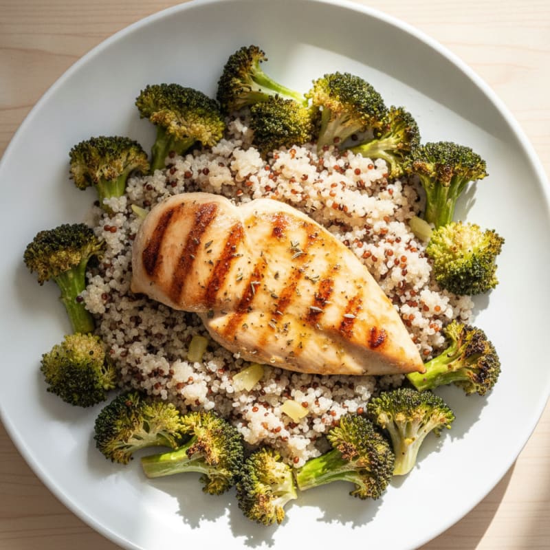 Grilled Chicken Breast with Quinoa and Roasted Broccoli