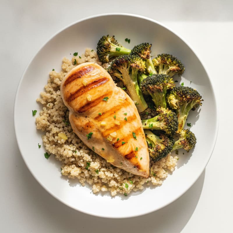 Grilled Chicken Breast with Quinoa and Roasted Broccoli