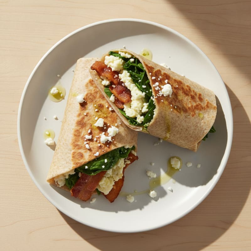 Crispy Turkey Bacon and Egg White Breakfast Wrap with Spinach