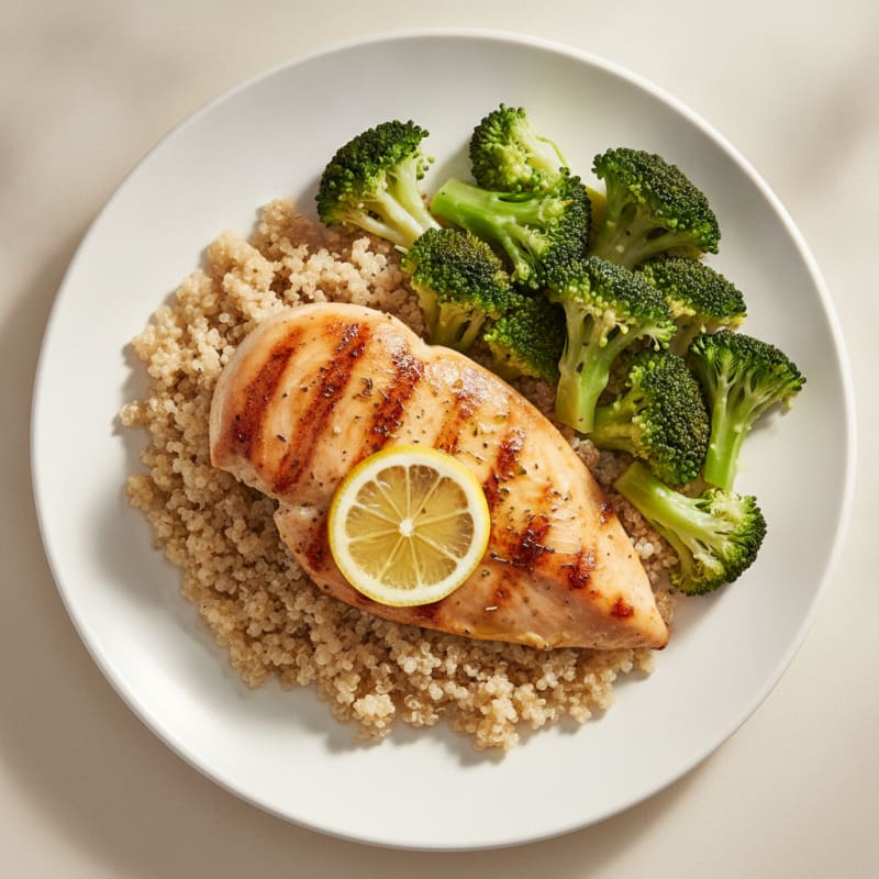Grilled Chicken Breast with Quinoa and Steamed Broccoli