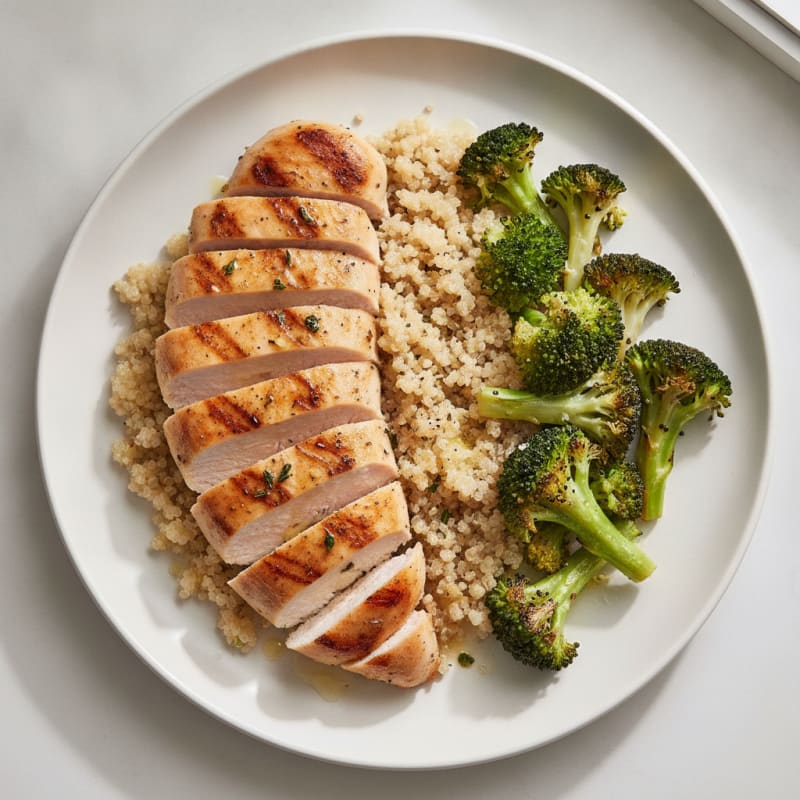 Grilled Chicken Breast with Quinoa and Roasted Broccoli