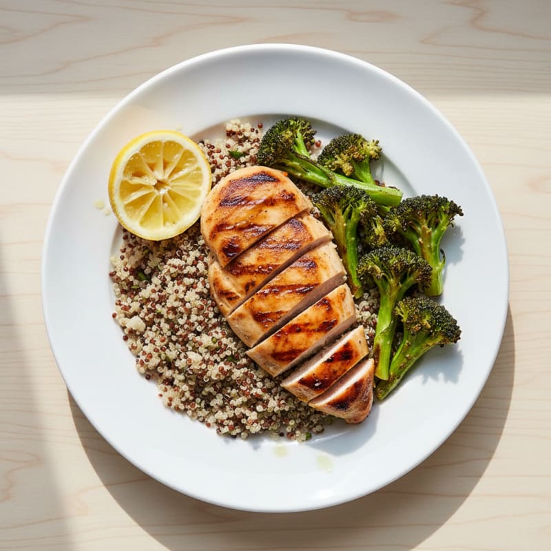 Grilled Chicken Breast with Quinoa and Roasted Broccoli