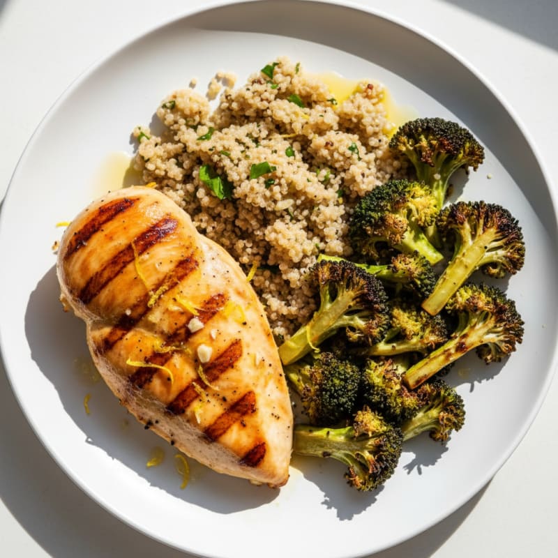 Grilled Chicken Breast with Roasted Broccoli and Quinoa
