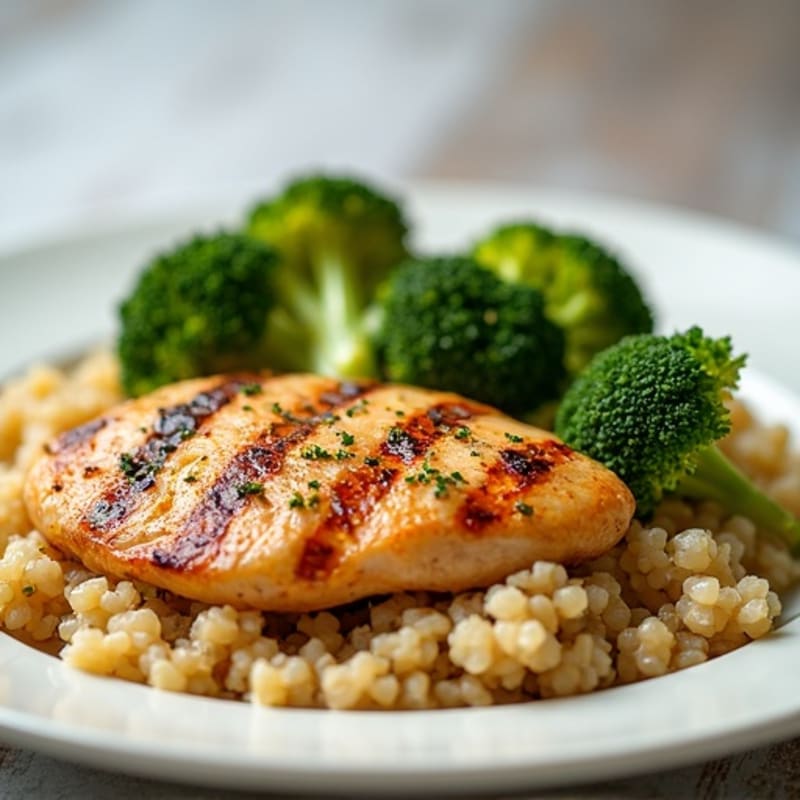 Grilled Chicken Breast with Quinoa and Roasted Broccoli