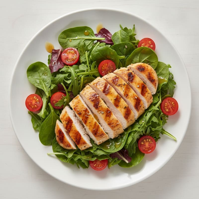 Grilled Chicken Breast Salad with Mixed Greens and Cherry Tomatoes