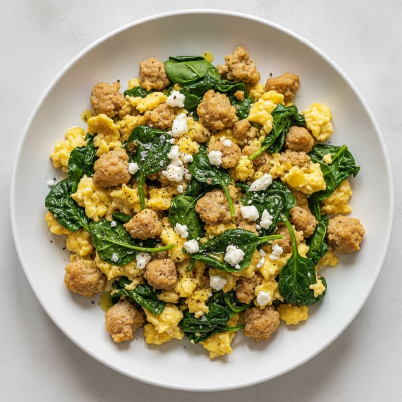 Sausage and Egg Scramble with Spinach
