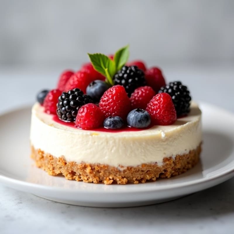 Silky Greek Yogurt Protein Cheesecake with Fresh Berries