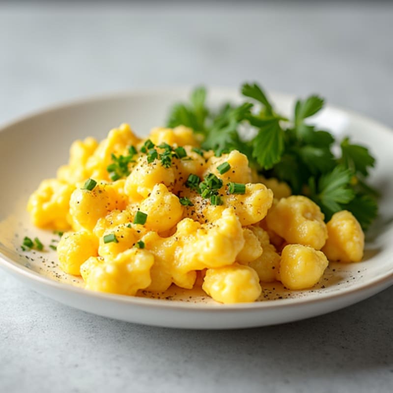 Fluffy Cottage Cheese Scrambled Eggs with Fresh Herbs