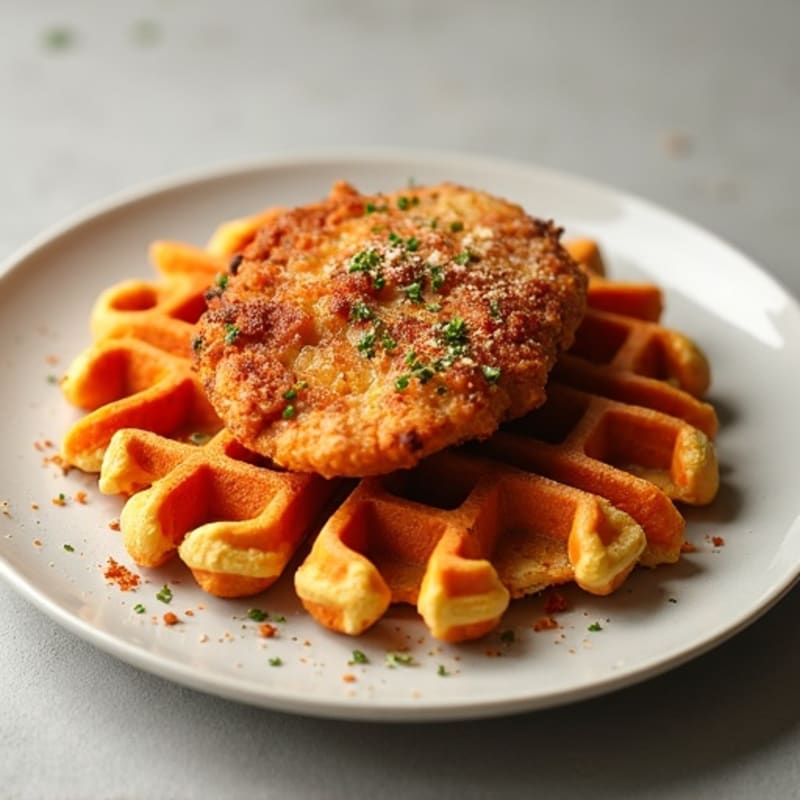 Crispy Baked Chicken with Fluffy Sweet Potato Waffles