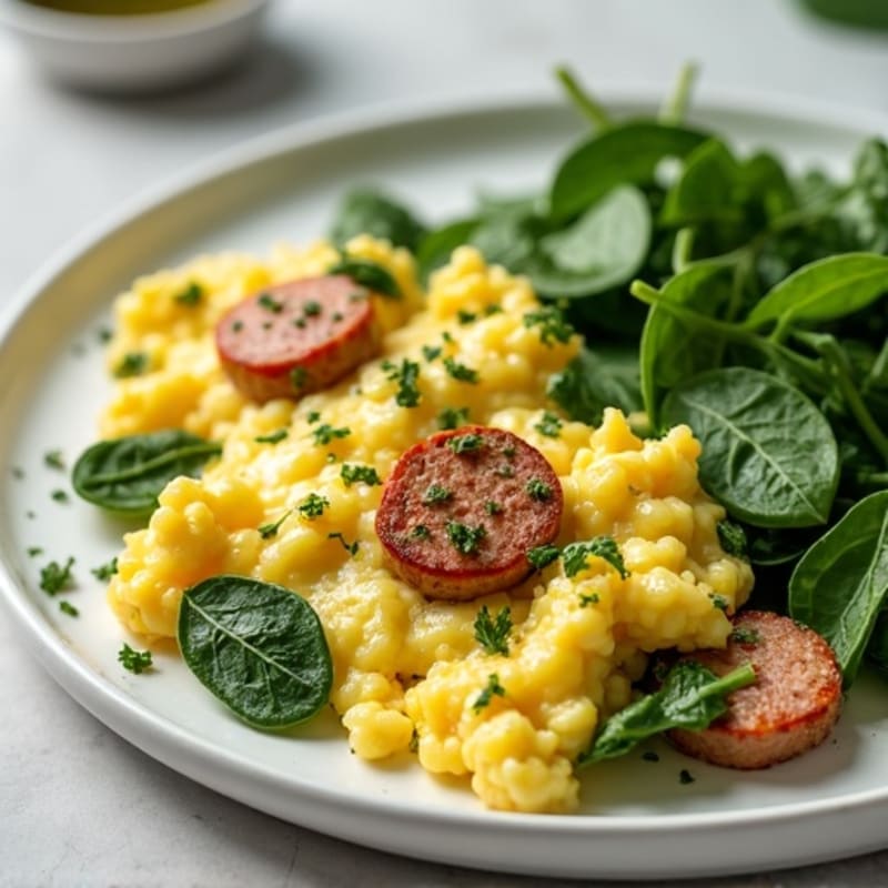 Egg White Scramble with Turkey Sausage and Spinach