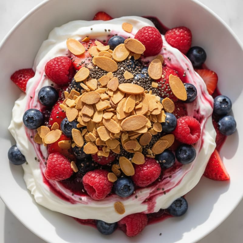 Greek Yogurt Protein Parfait with Mixed Berries and Almonds