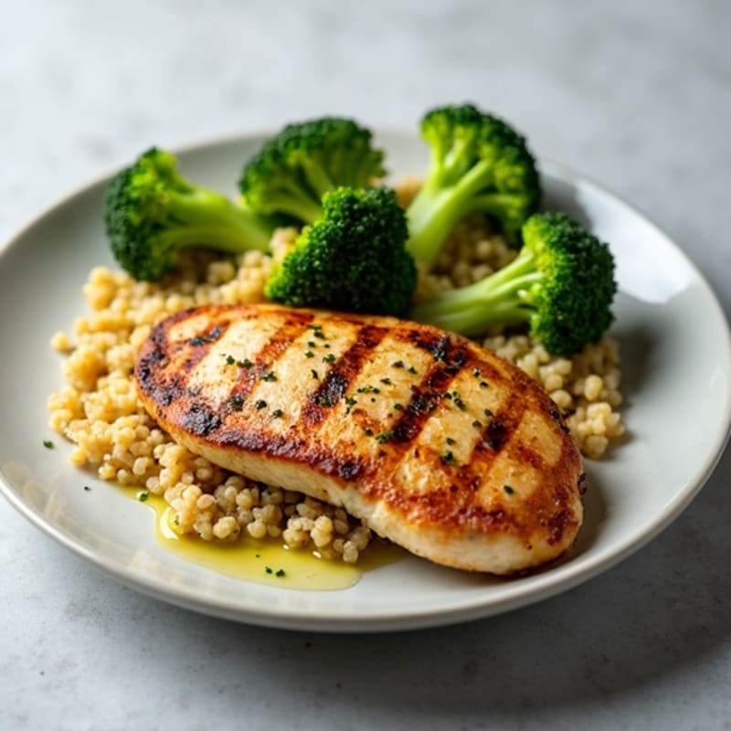 Grilled Chicken Breast with Quinoa and Roasted Broccoli