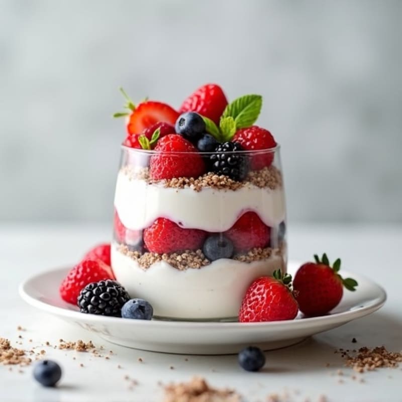 Greek Yogurt Protein Parfait with Mixed Berries and Chia Seeds