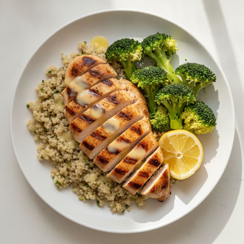 Grilled Chicken Breast with Quinoa and Steamed Broccoli