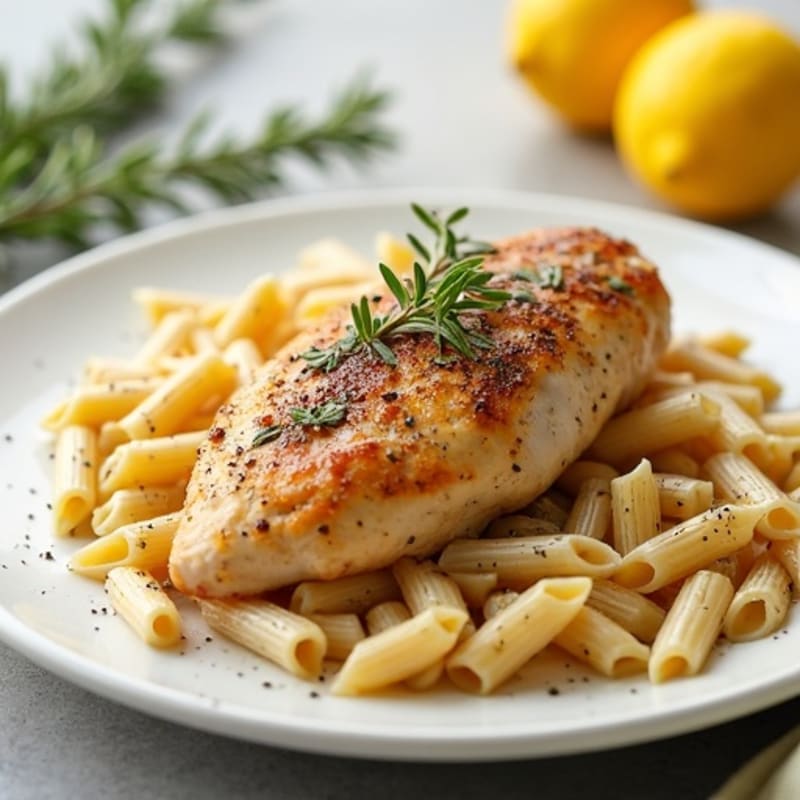 Lemon-Herb Roasted Chicken with Creamy Whole Wheat Pasta