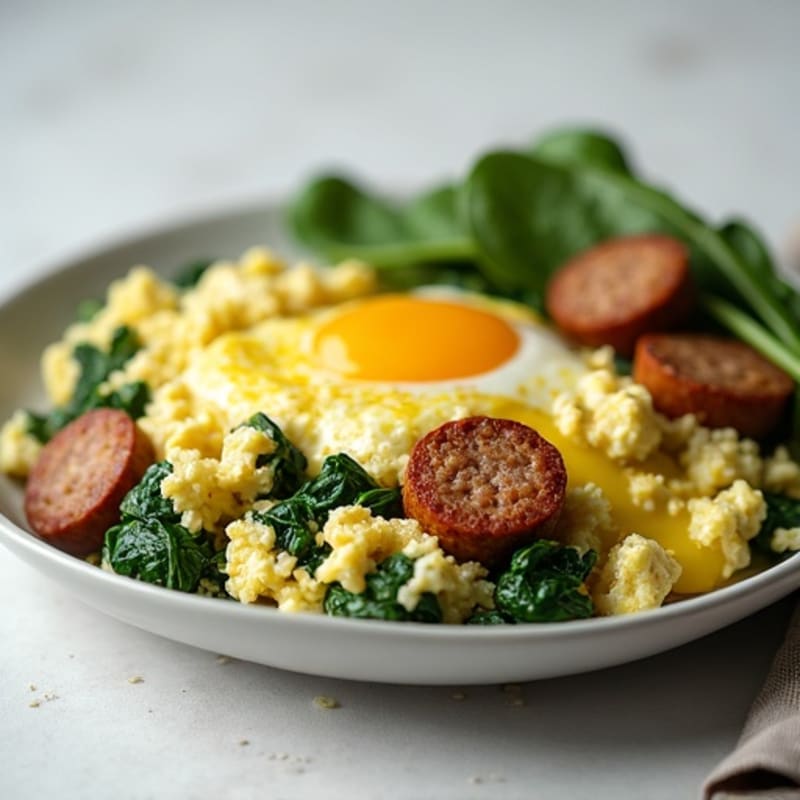 Egg White Spinach Scramble with Turkey Sausage