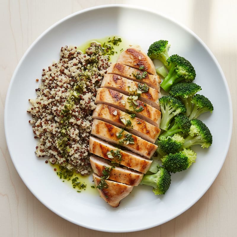 Grilled Chicken Breast with Quinoa and Steamed Broccoli