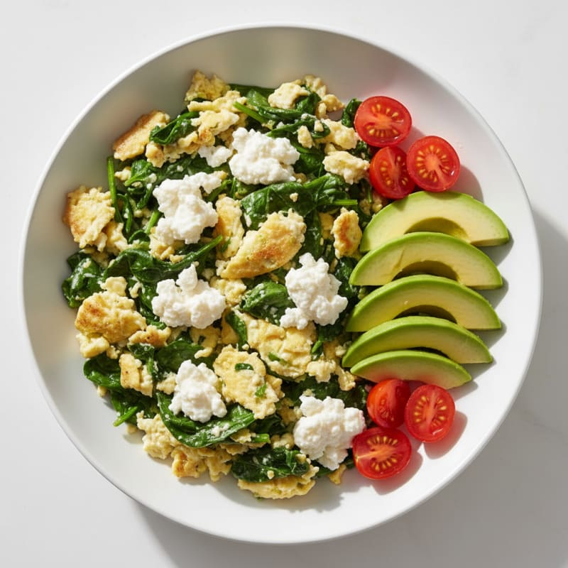 Egg White and Spinach Scramble with Cottage Cheese