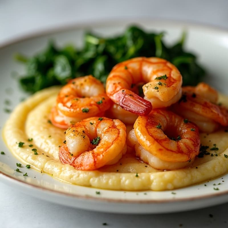 Cajun Shrimp with Creamy Grits and Sautéed Greens
