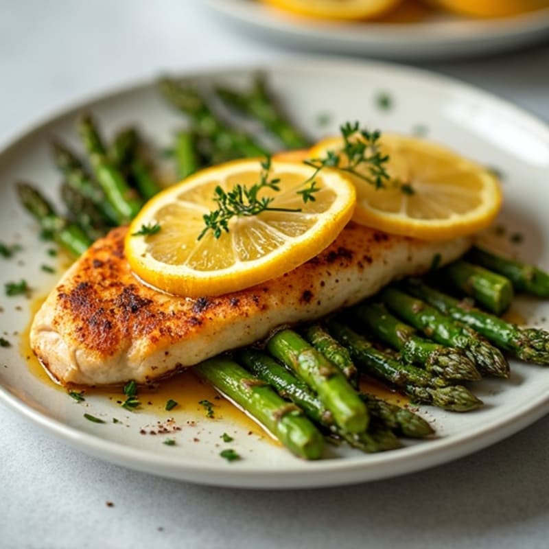 Crispy Lemon Herb Roasted Chicken with Asparagus