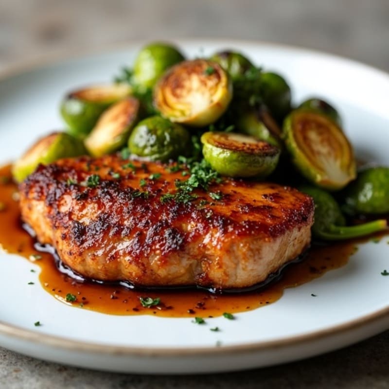 Crispy Pan-Seared Duck Breast with Balsamic Glazed Brussels Sprouts