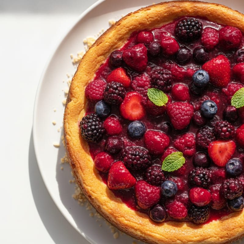 Greek Yogurt Protein Cheesecake with Mixed Berries