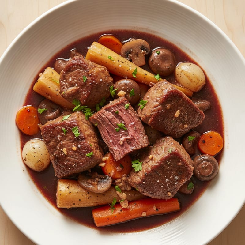 Beef Bourguignon with Root Vegetables