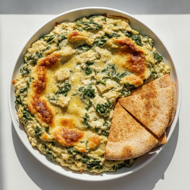 Baked Spinach Artichoke Dip with Warm Pita